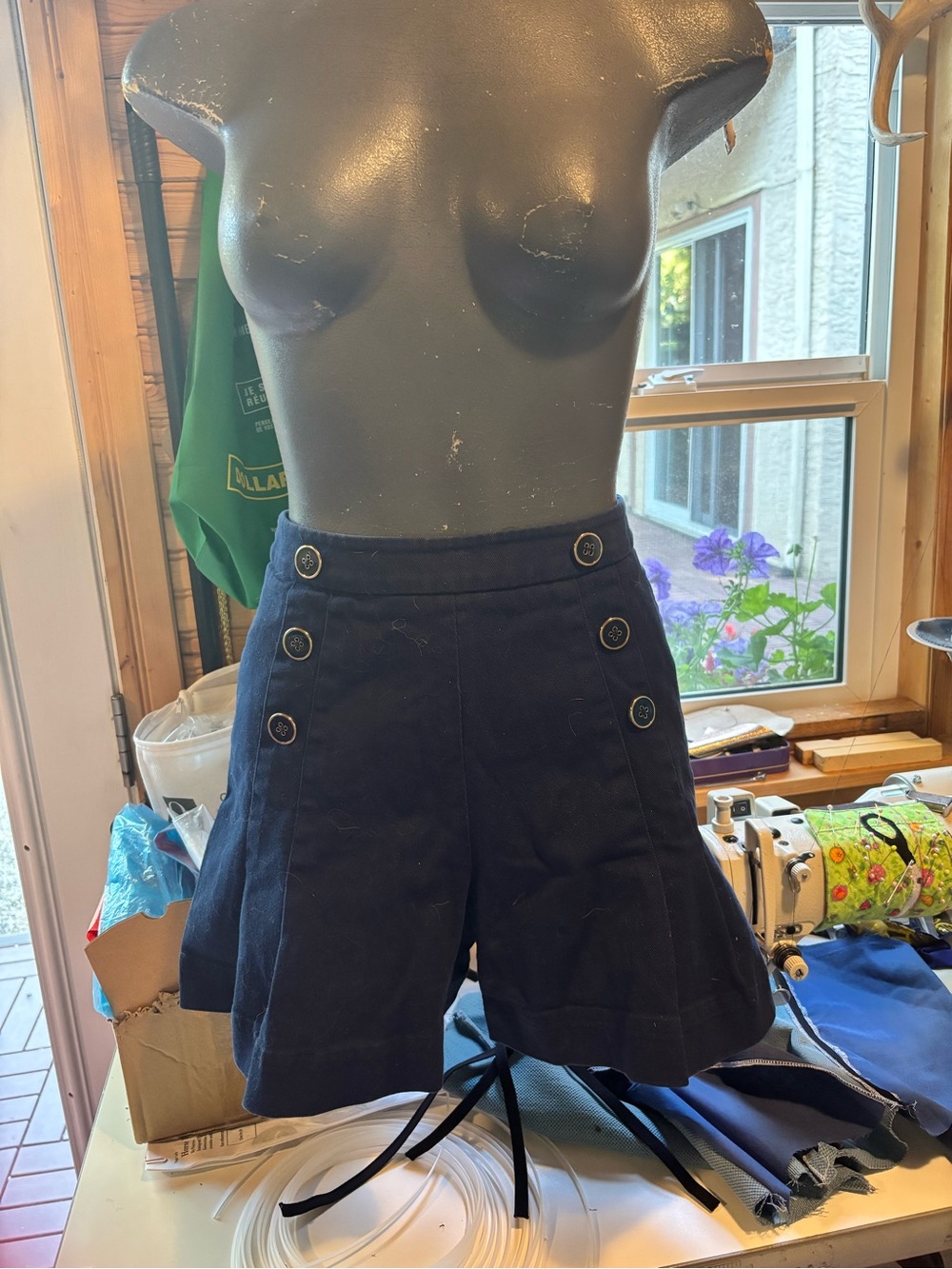 Betsey Johnson Navy High Waist Sailor Button Shorts